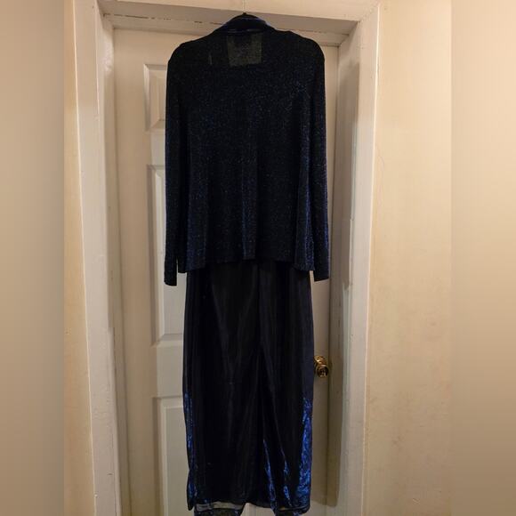 Vtg Y2K 90s Sleeveless Blue Shimmer Maxi Dress Evening Gown Jacket Leslie Fay 14 - Picture 4 of 10
